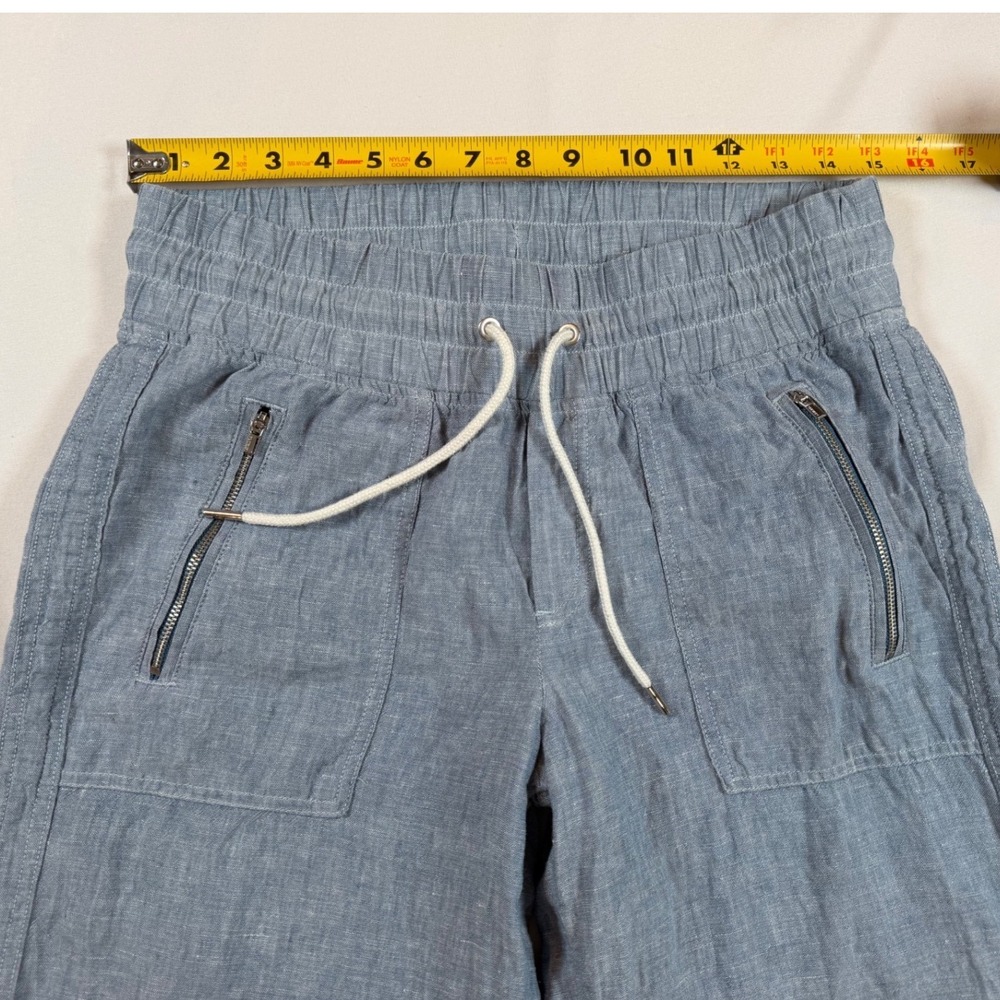 Athleta Cabo Linen Wide Leg Pants Womens 6 Blue Coastal Lagenlook Elastic Waist - Picture 3 of 7